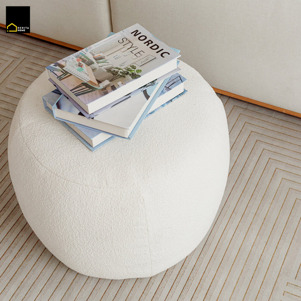 สตูลขนแกะเทียมทรงกลม RENITA HOME รุ่น RUSSELL STOOL สีขาว 52x40ซม._7